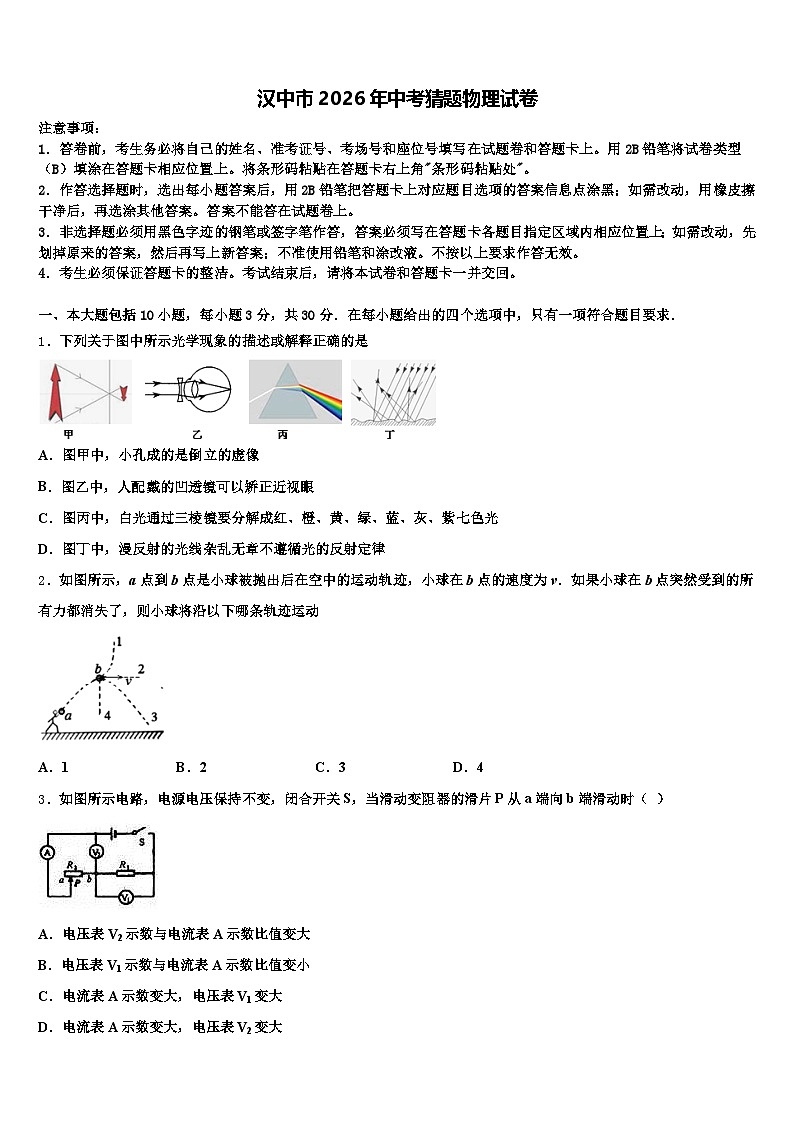 汉中市2026年中考猜题物理试卷（含答案解析）第1页