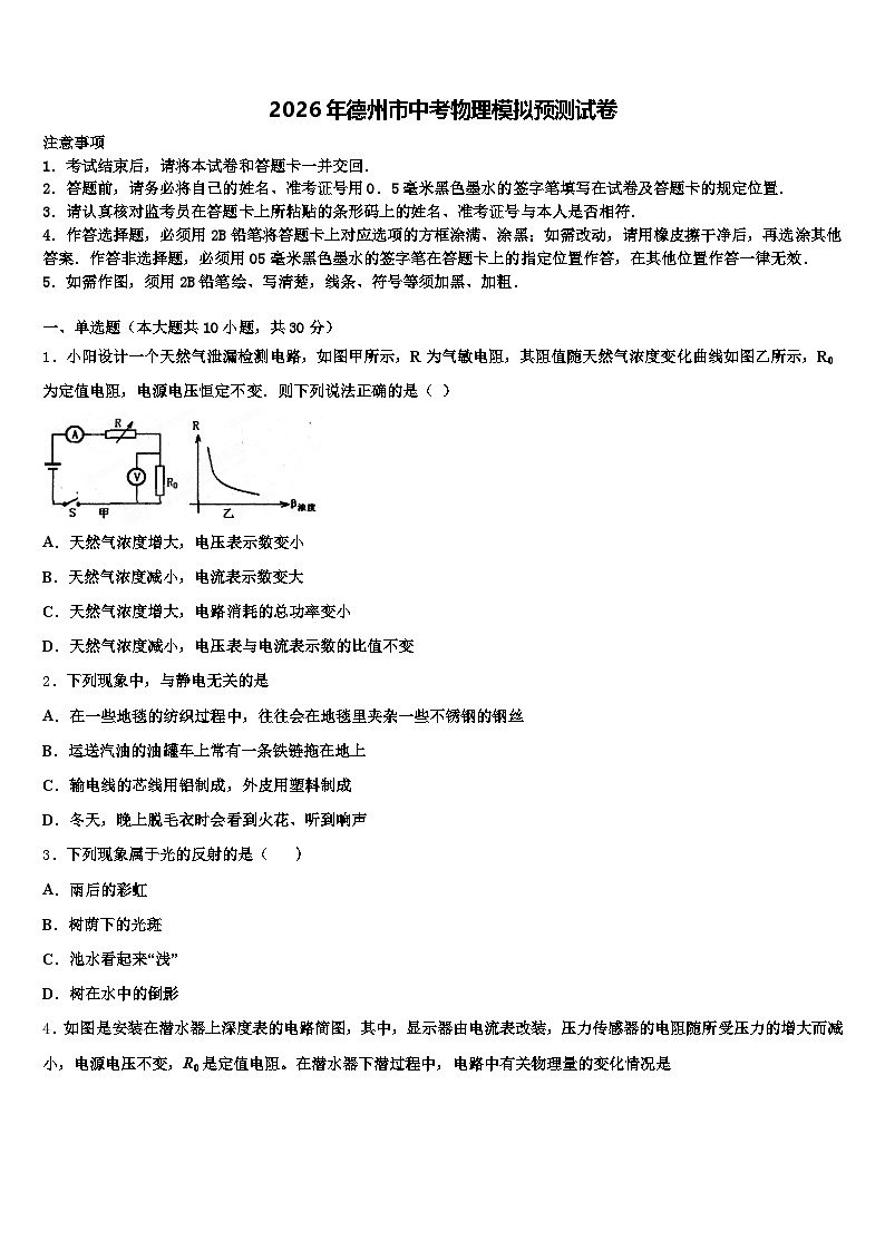 2026年德州市中考物理模拟预测试卷（含答案解析）第1页