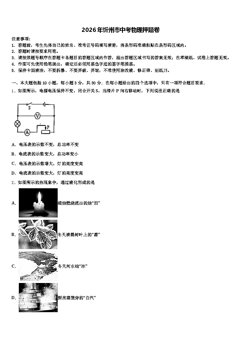 2026年忻州市中考物理押题卷（含答案解析）第1页