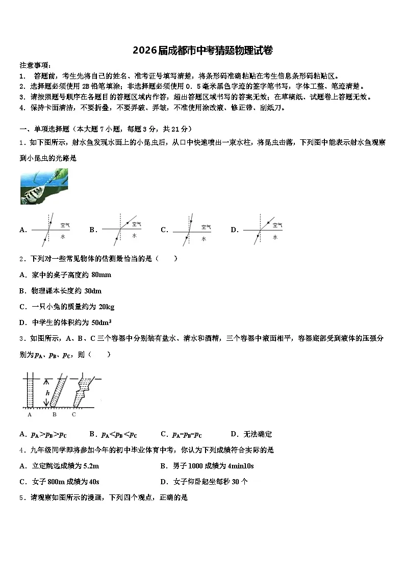 2026届成都市中考猜题物理试卷（含答案解析）第1页
