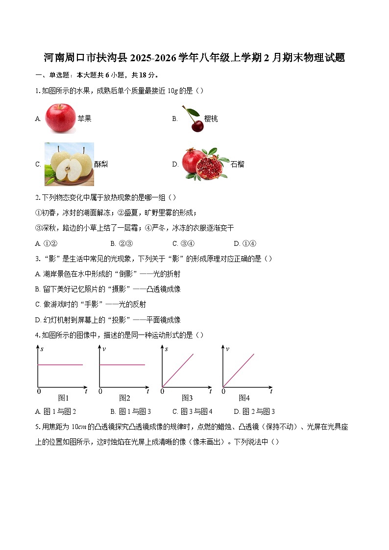 河南周口市扶沟县2025-2026学年八年级上学期2月期末物理试题-自定义类型第1页