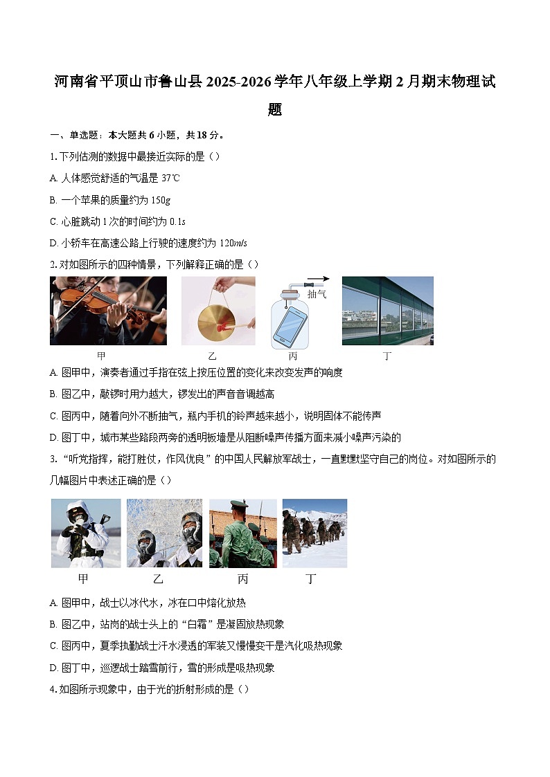 河南省平顶山市鲁山县2025-2026学年八年级上学期2月期末物理试题-自定义类型第1页