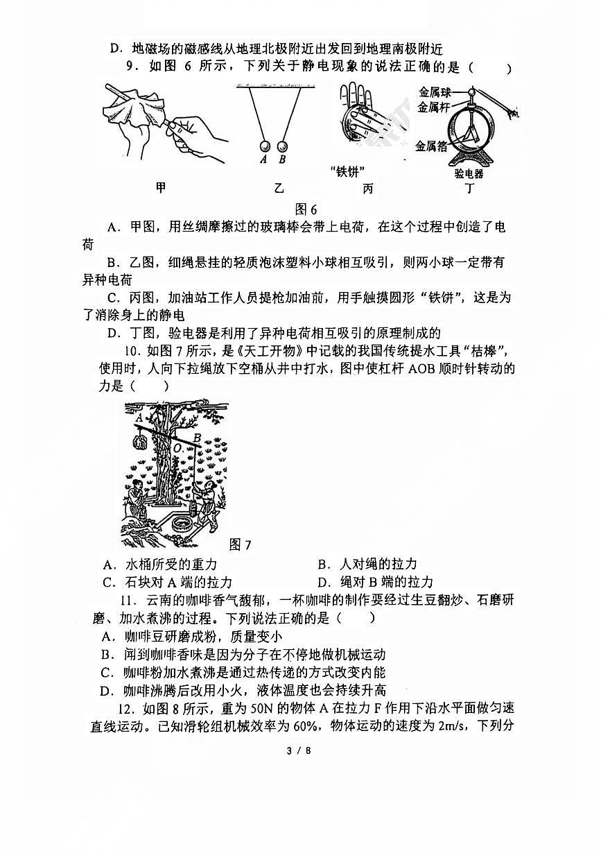 郑州外国语中学2025-2026学年九年级下学期开学考物理试题及答案第3页