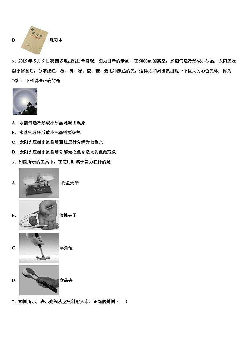 2026届广东省韶关市中考物理最后一模试卷（含答案解析）第3页