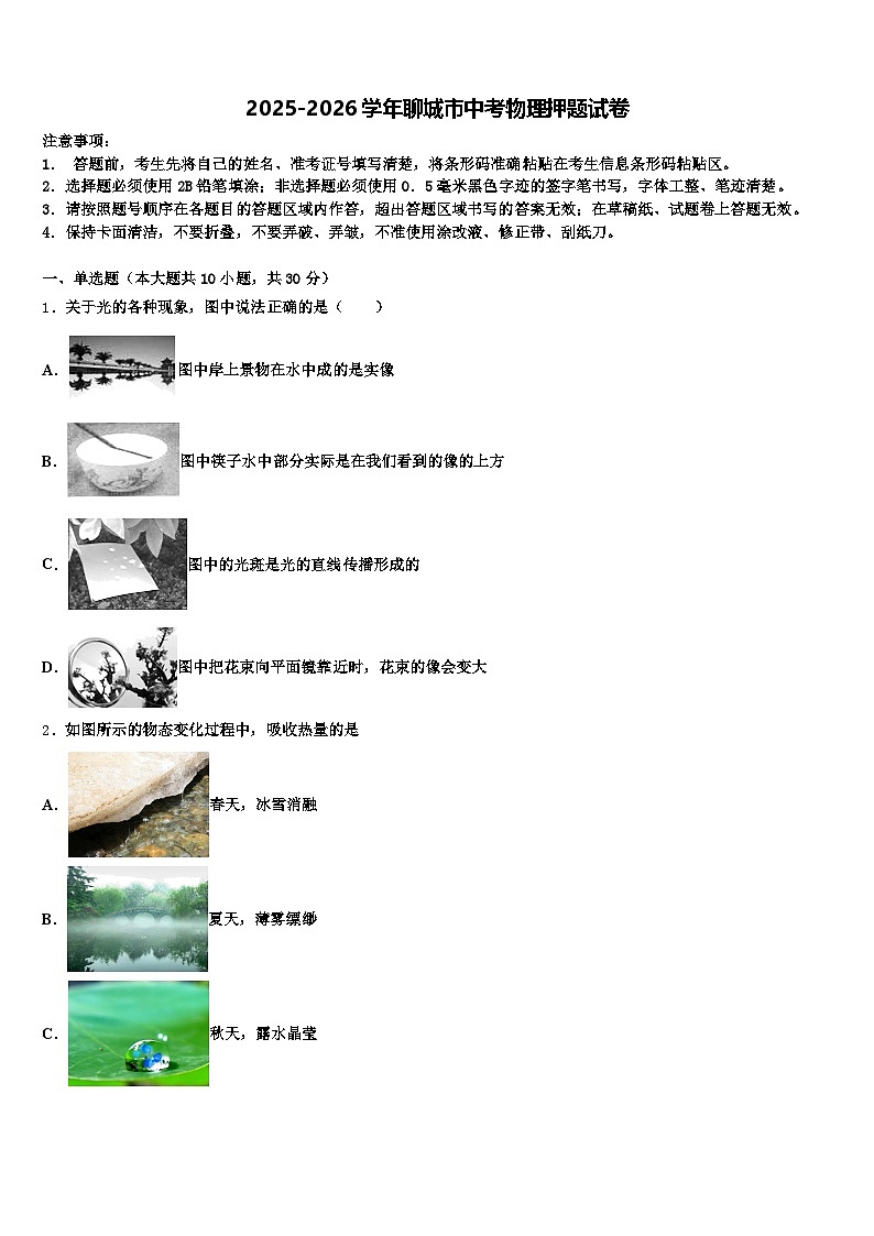 2025-2026学年聊城市中考物理押题试卷（含答案解析）第1页