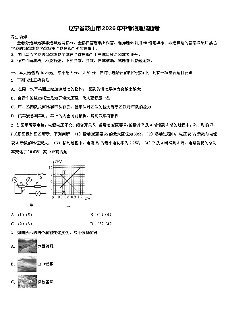 辽宁省鞍山市2026年中考物理猜题卷（含答案解析）第1页