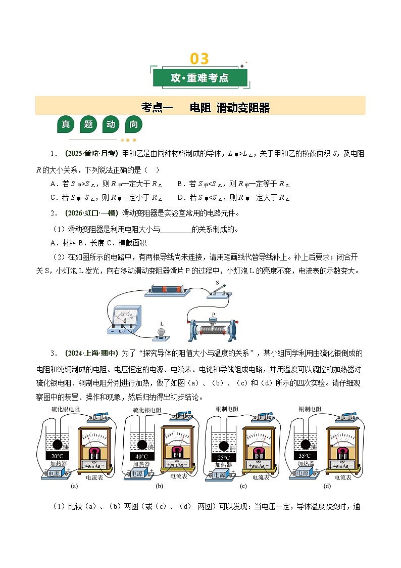 专题09 电阻 欧姆定律（复习讲义）（上海专用）（原卷版）第3页