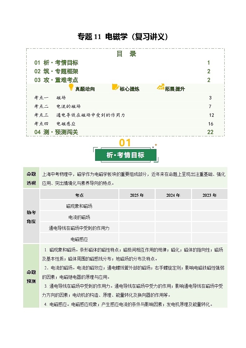 专题11 电磁学（复习讲义）（上海专用）（原卷版）第1页