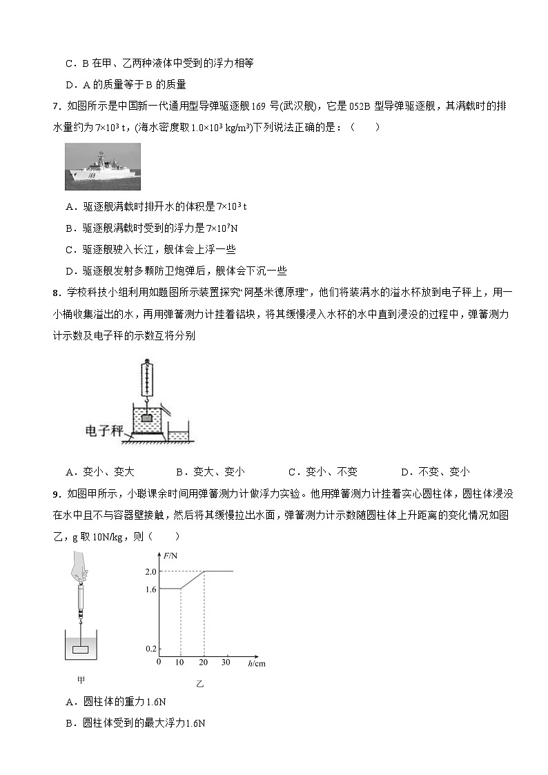 八年级物理下学期第九章《浮力》单元测试卷（一）沪科版（含解析）第2页