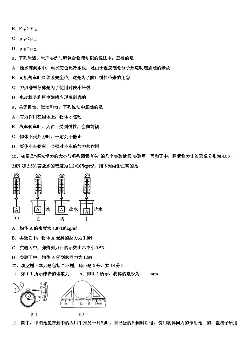四川省凉山彝族自治州2025-2026学年中考一模物理试题（含答案解析）第3页