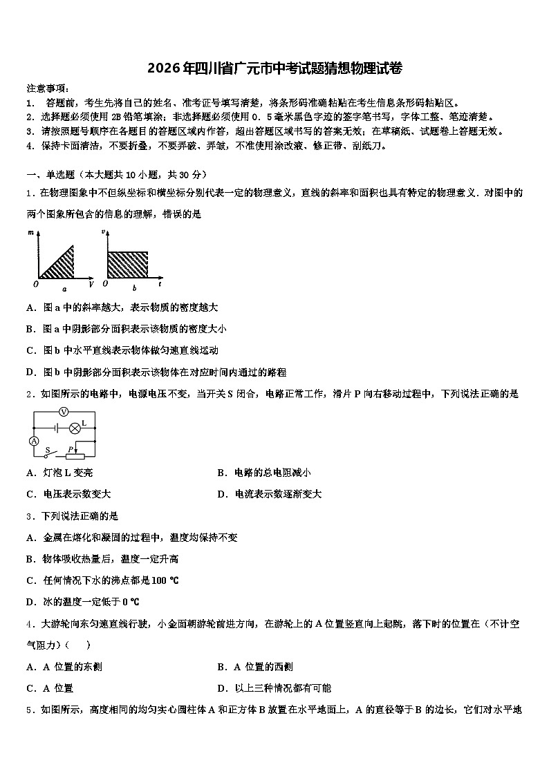 2026年四川省广元市中考试题猜想物理试卷（含答案解析）第1页