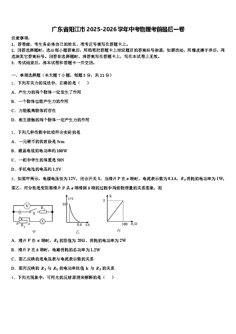 广东省阳江市2025-2026学年中考物理考前最后一卷（含答案解析）第1页
