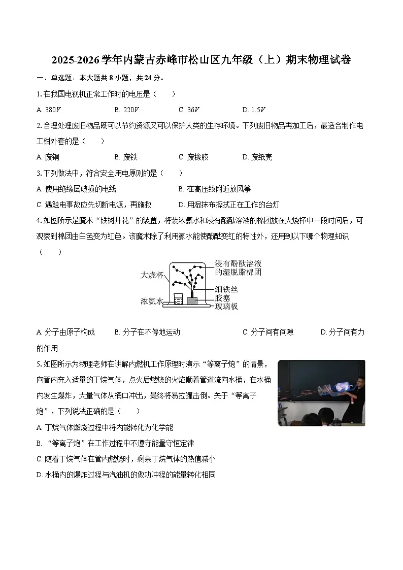2025-2026学年内蒙古赤峰市松山区九年级（上）期末物理试卷-自定义类型第1页