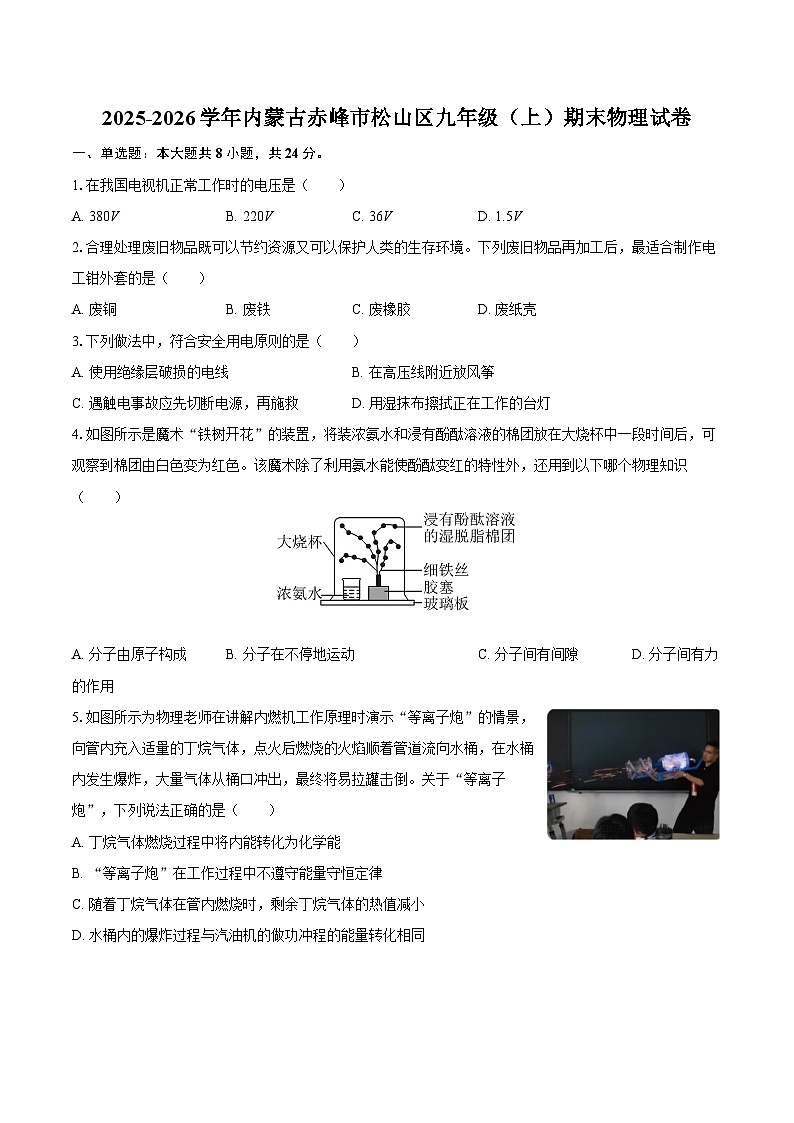 2025-2026学年内蒙古赤峰市松山区九年级（上）期末物理试卷-自定义类型第1页