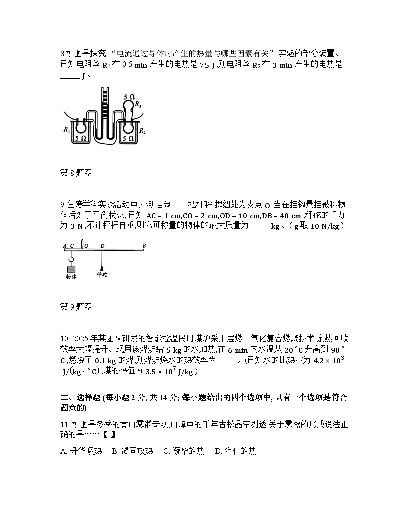 安庆市太湖县部分学校2025-2026学年下学期3月份九年级月考物理试题含答案第3页