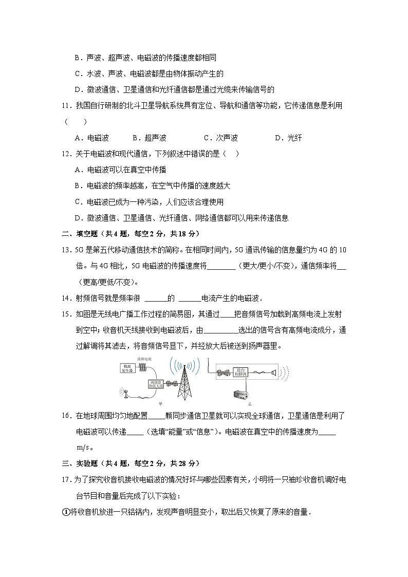人教版2024初中物理九年级全一册第二十一章单元测试卷（无答案）第3页