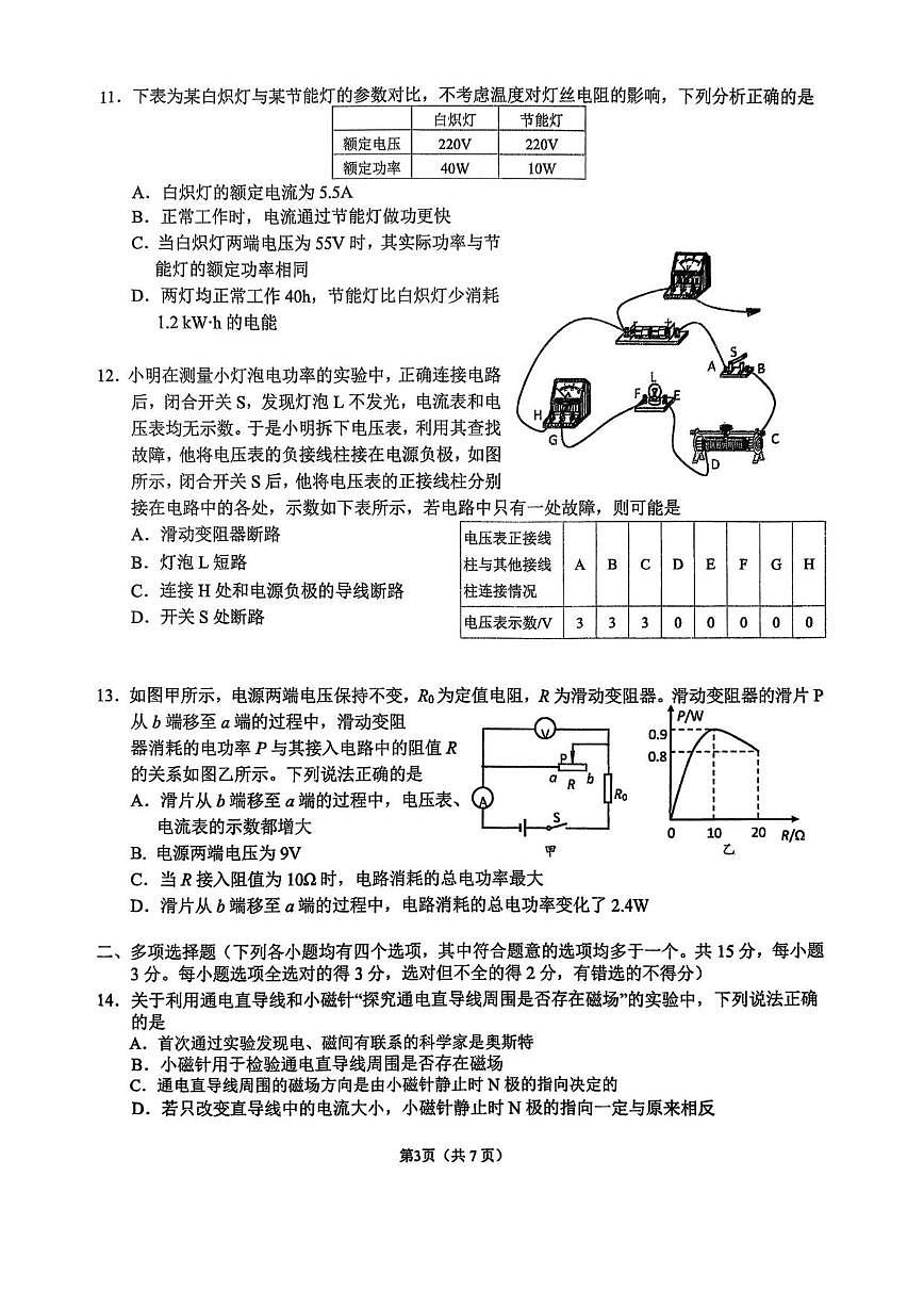 北京北师大附中2025-2026学年九年级上学期统练十四物理试题（无答案）第3页