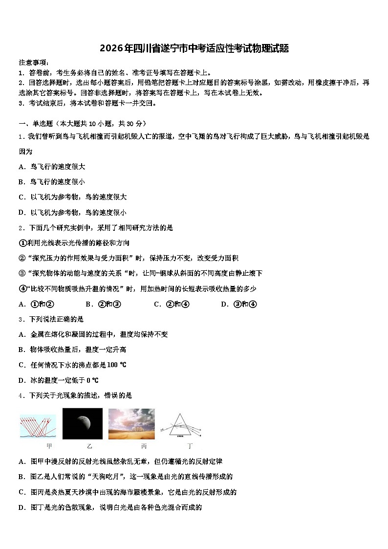 2026年四川省遂宁市中考适应性考试物理试题（含答案解析）第1页