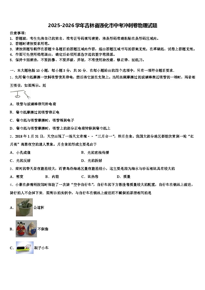 2025-2026学年吉林省通化市中考冲刺卷物理试题（含答案解析）第1页