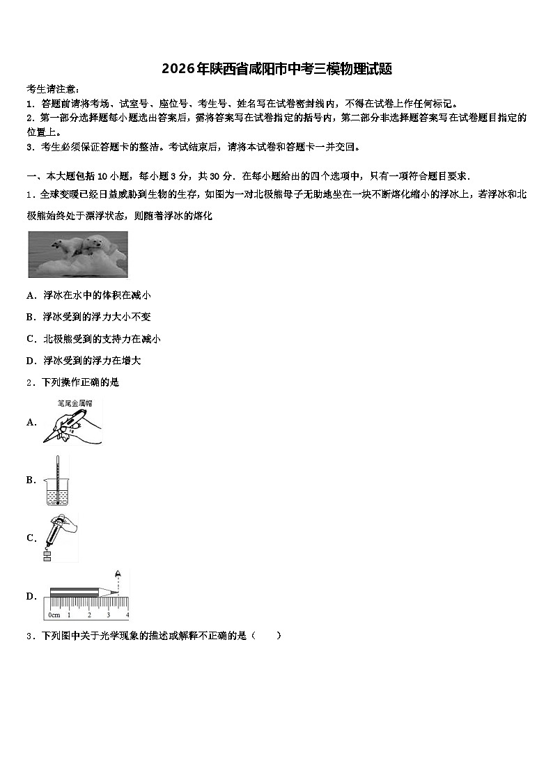 2026年陕西省咸阳市中考三模物理试题（含答案解析）第1页