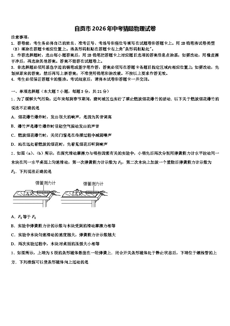 自贡市2026年中考猜题物理试卷（含答案解析）第1页
