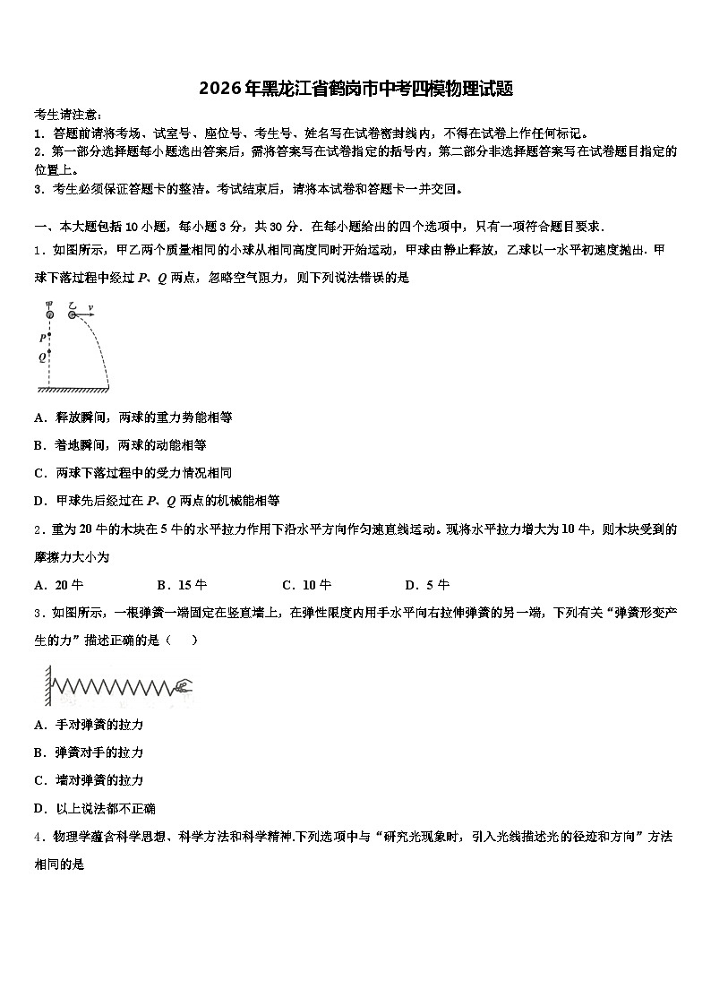 2026年黑龙江省鹤岗市中考四模物理试题（含答案解析）第1页
