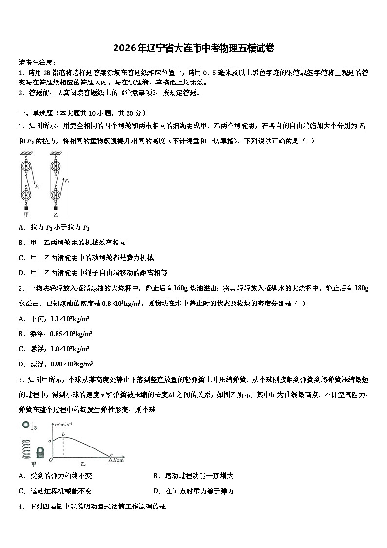 2026年辽宁省大连市中考物理五模试卷（含答案解析）第1页