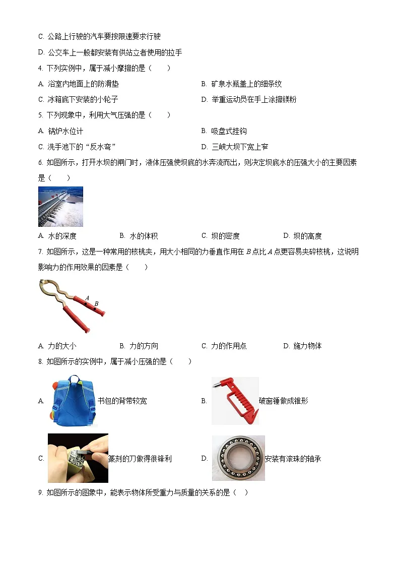 广西南宁市第十八中学八年级下学期4月月考物理试题（原卷版）-A4第2页