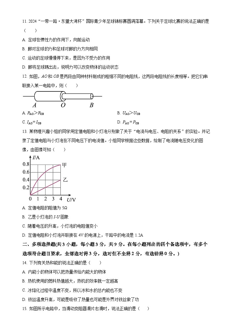 广西南宁天桃教育集团九年级下学期3月月考物理试题（原卷版）-A4第3页