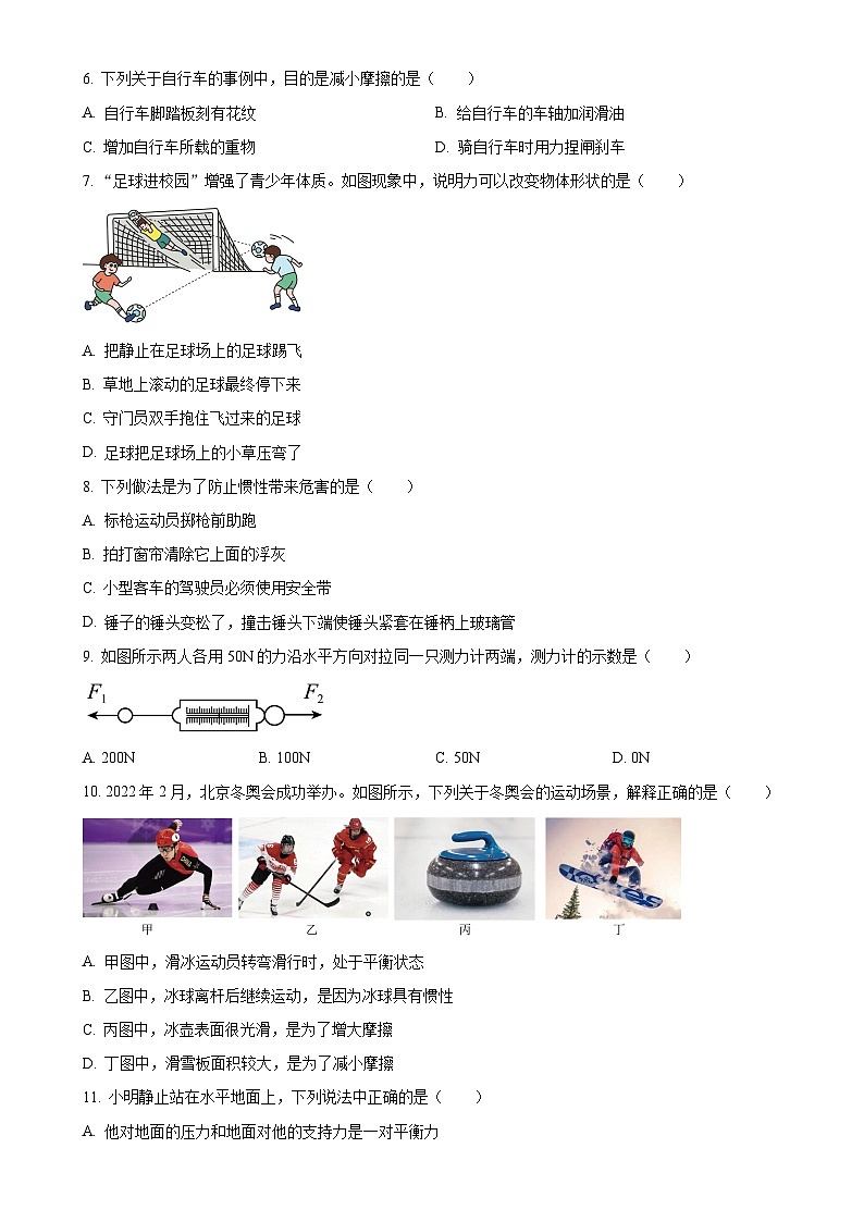 广西钦州市浦北县第三中学八年级下学期第一次月考物理试卷（原卷版）-A4第2页