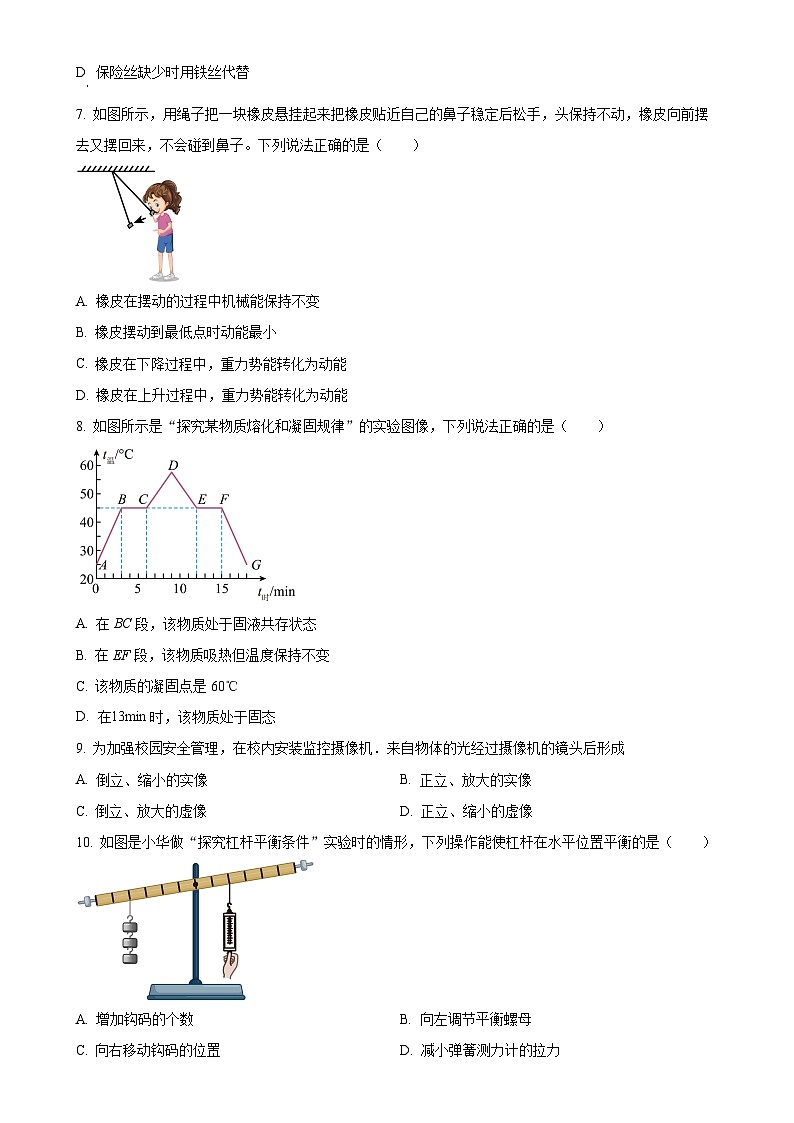 广西南宁市银海三雅学校九年级下学期第一次月考物理试题（原卷版）-A4第2页