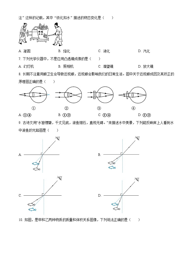 广西玉林市某县八年级上学期期末训练物理试题（原卷版）-A4第2页