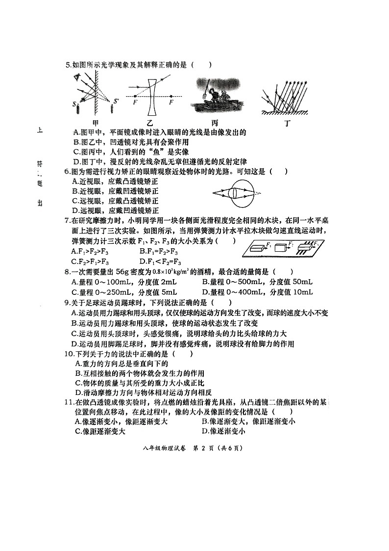 广西壮族自治区百色市田阳区2024-2025学年八年级上学期1月期末物理试题-A4第2页