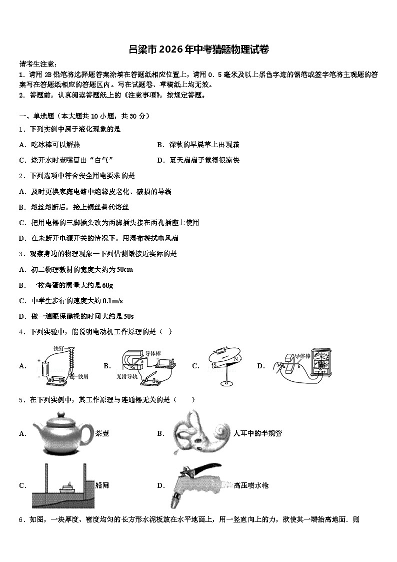 吕梁市2026年中考猜题物理试卷（含答案解析）第1页