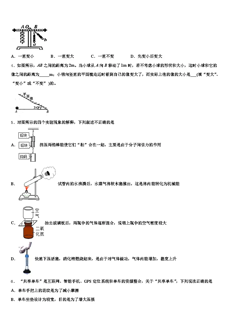 广元市2025-2026学年中考物理考试模拟冲刺卷（含答案解析）第2页