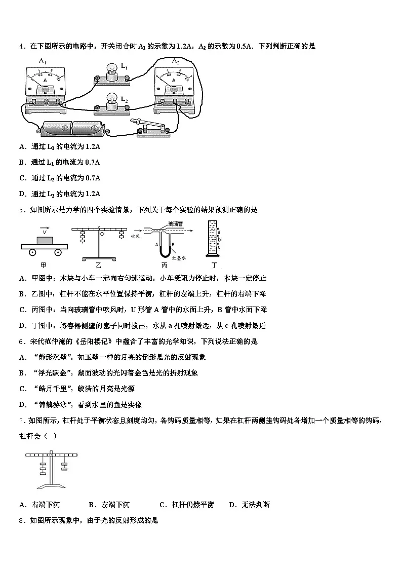 本溪市2025-2026学年中考一模物理试题（含答案解析）第2页