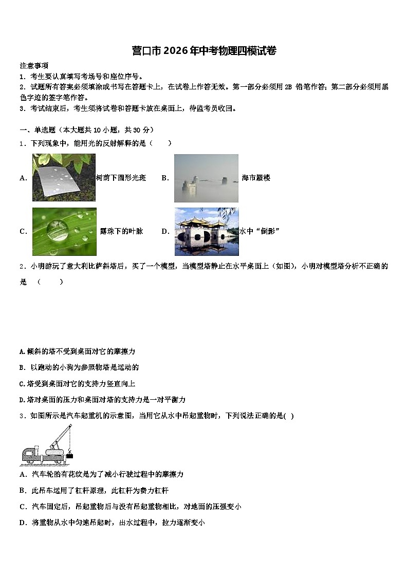 营口市2026年中考物理四模试卷（含答案解析）第1页