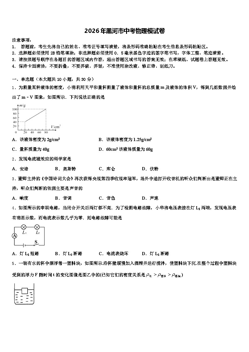 2026年黑河市中考物理模试卷（含答案解析）第1页