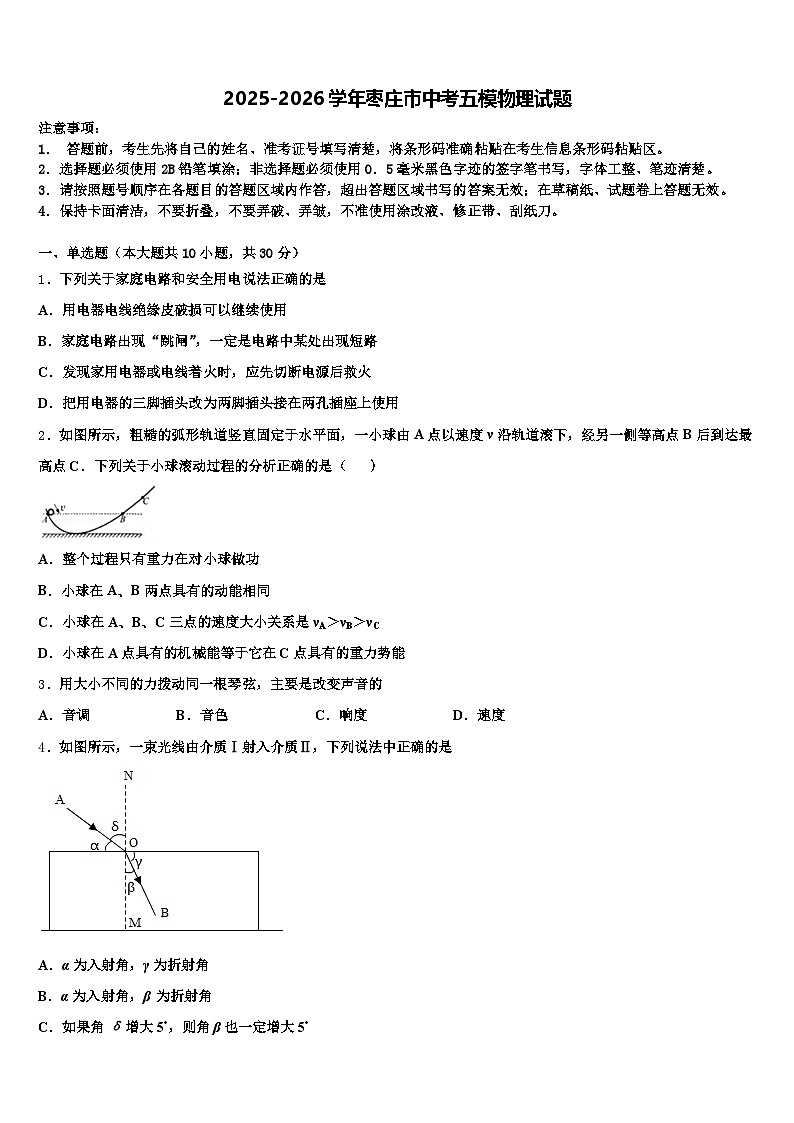 2025-2026学年枣庄市中考五模物理试题（含答案解析）第1页