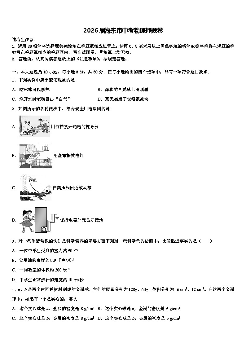 2026届海东市中考物理押题卷（含答案解析）第1页