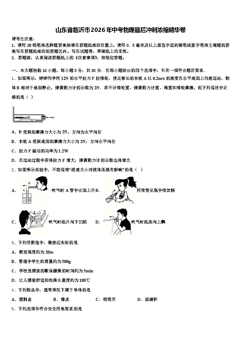 山东省临沂市2026年中考物理最后冲刺浓缩精华卷（含答案解析）第1页