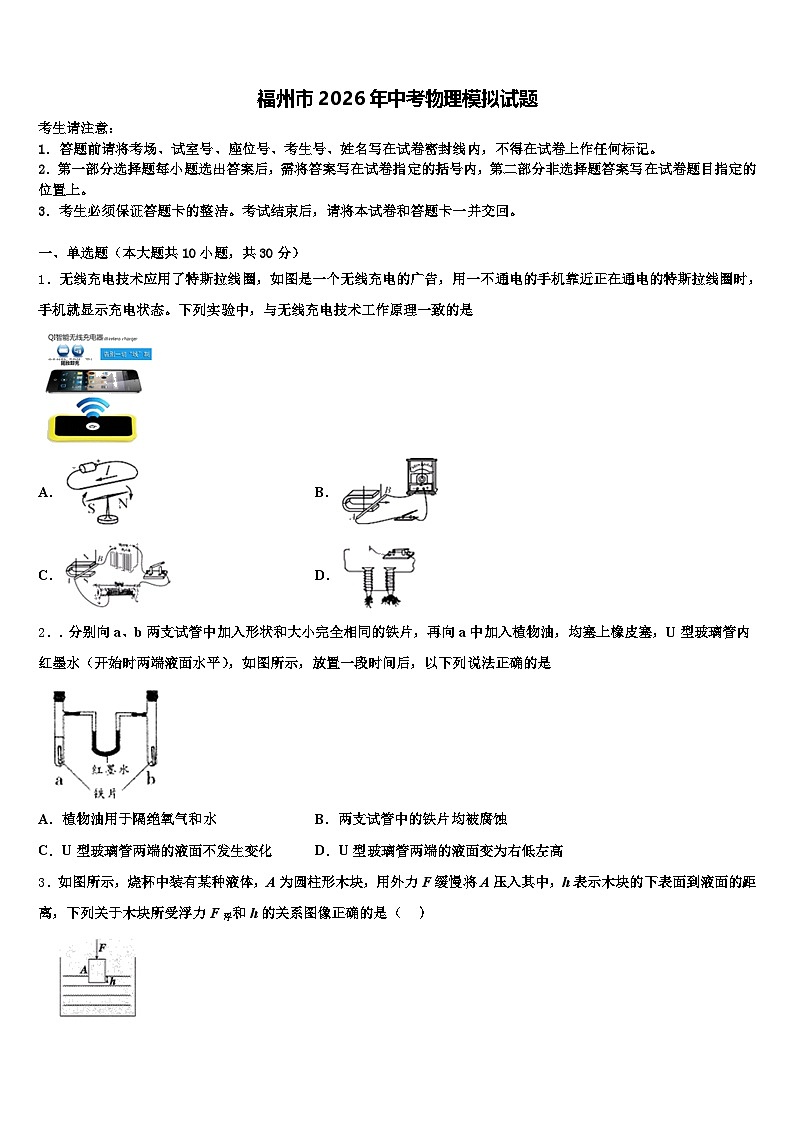 福州市2026年中考物理模拟试题（含答案解析）第1页