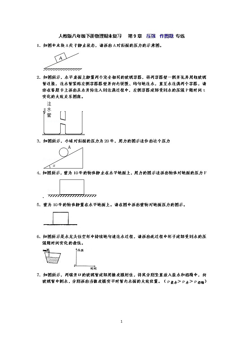 人教版八年级下册物理期末复习   第9章  压强    作图题 专练（有答案）-原卷板01