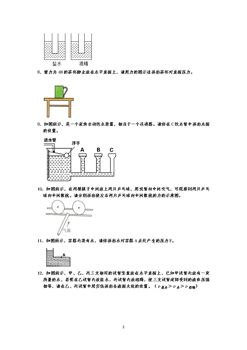 人教版八年级下册物理期末复习   第9章  压强    作图题 专练（有答案）-原卷板02