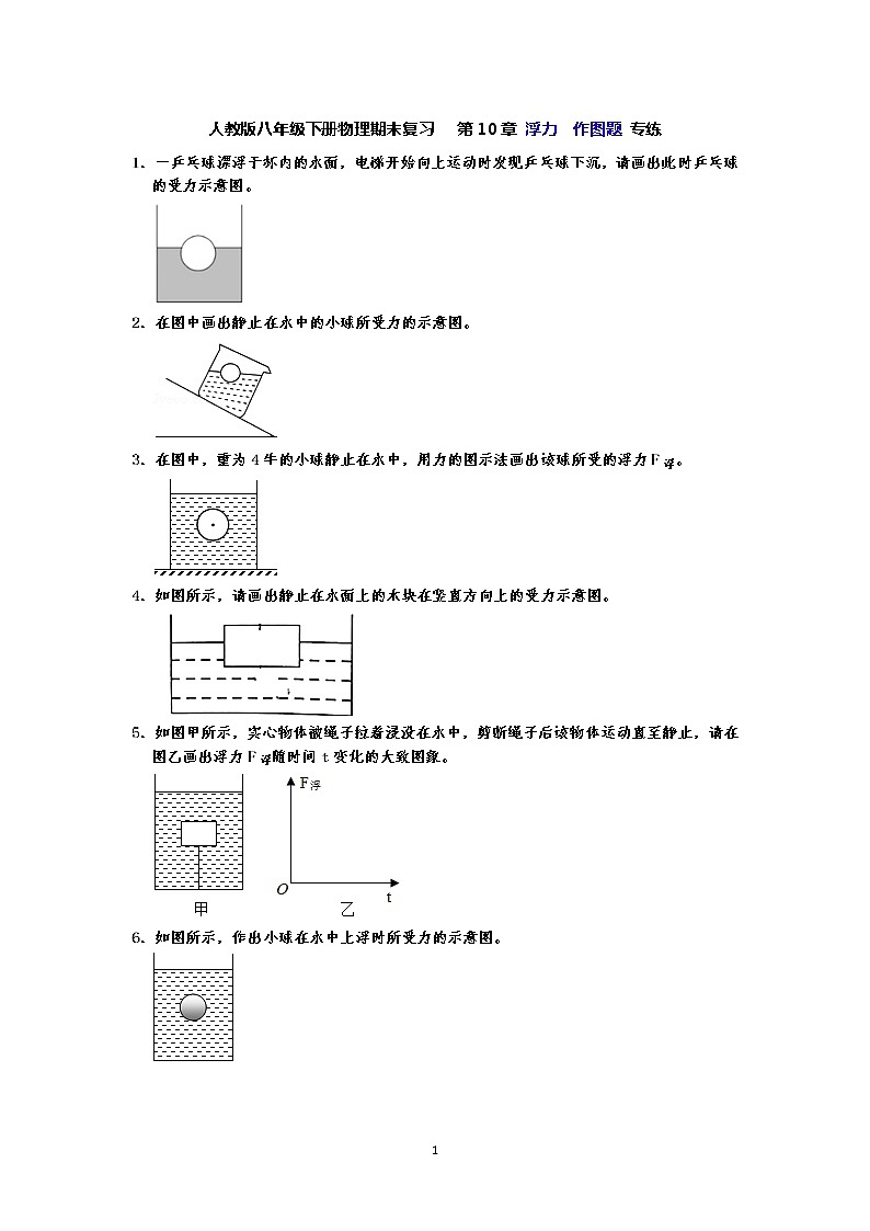 人教版八年级下册物理期末复习   第10章  浮力  作图题 专练（有答案）-原卷板01