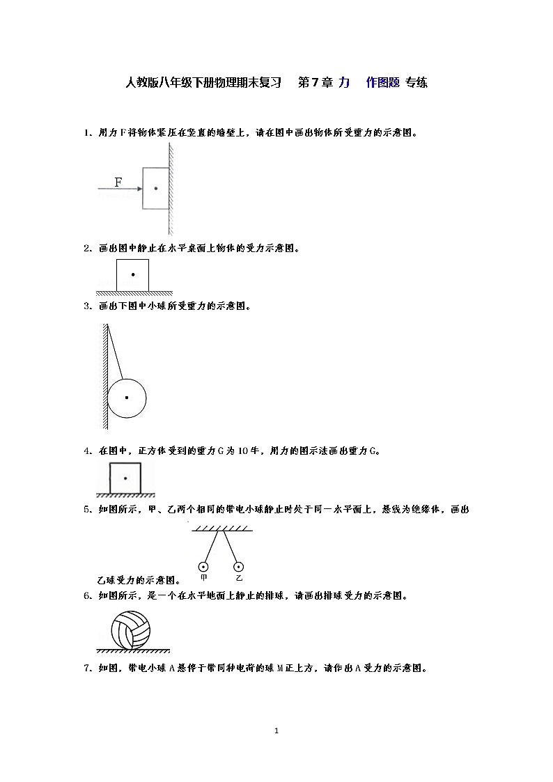 人教版八年级下册物理期末复习   第7章力    作图题 专练（有答案）-原卷板01