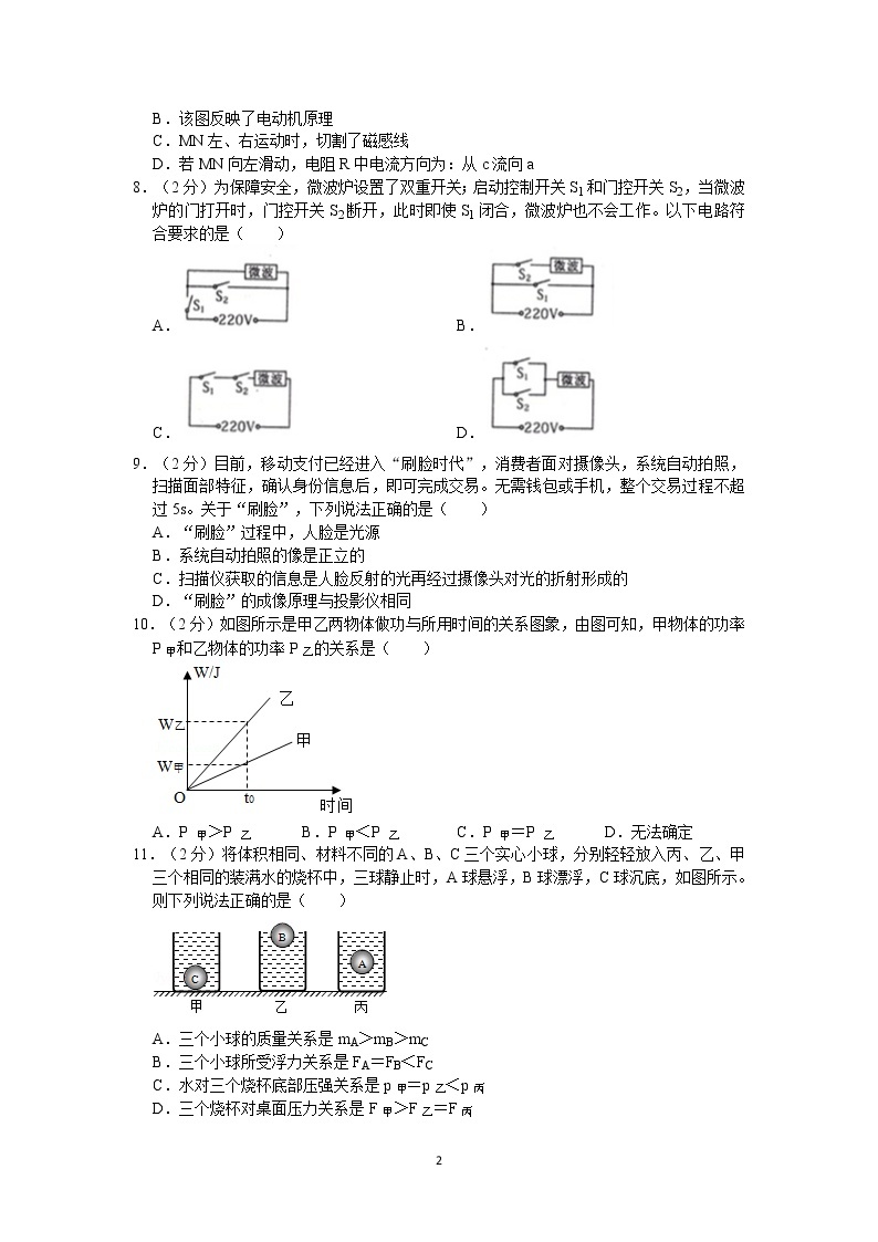 2020 人教版 中考物理模拟试卷及答案02