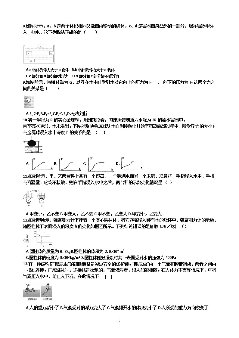 沪科版八年级物理期末复习 第9章 浮力  选择题练习 含答案02