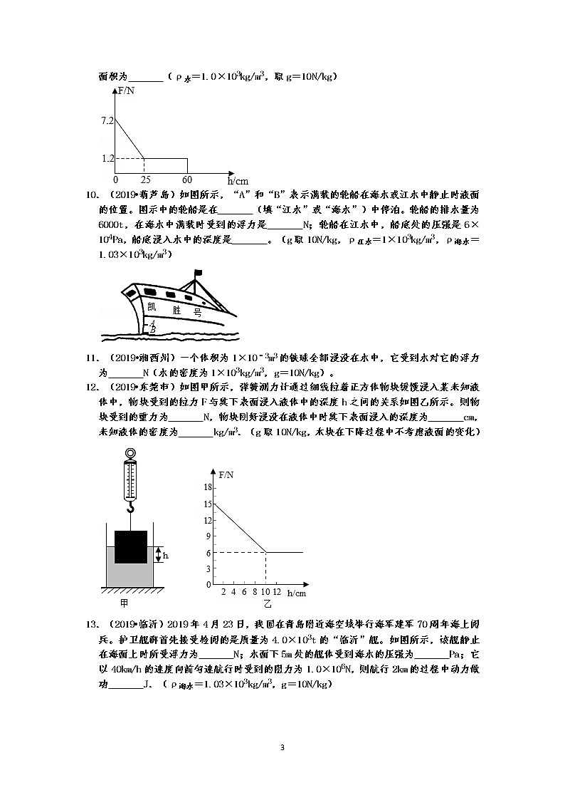 2019中考物理真题分类汇编压强和浮力 填空题4  浮力大小、阿基米德原理、物体的浮沉条件及应用（共27题，有答案）03