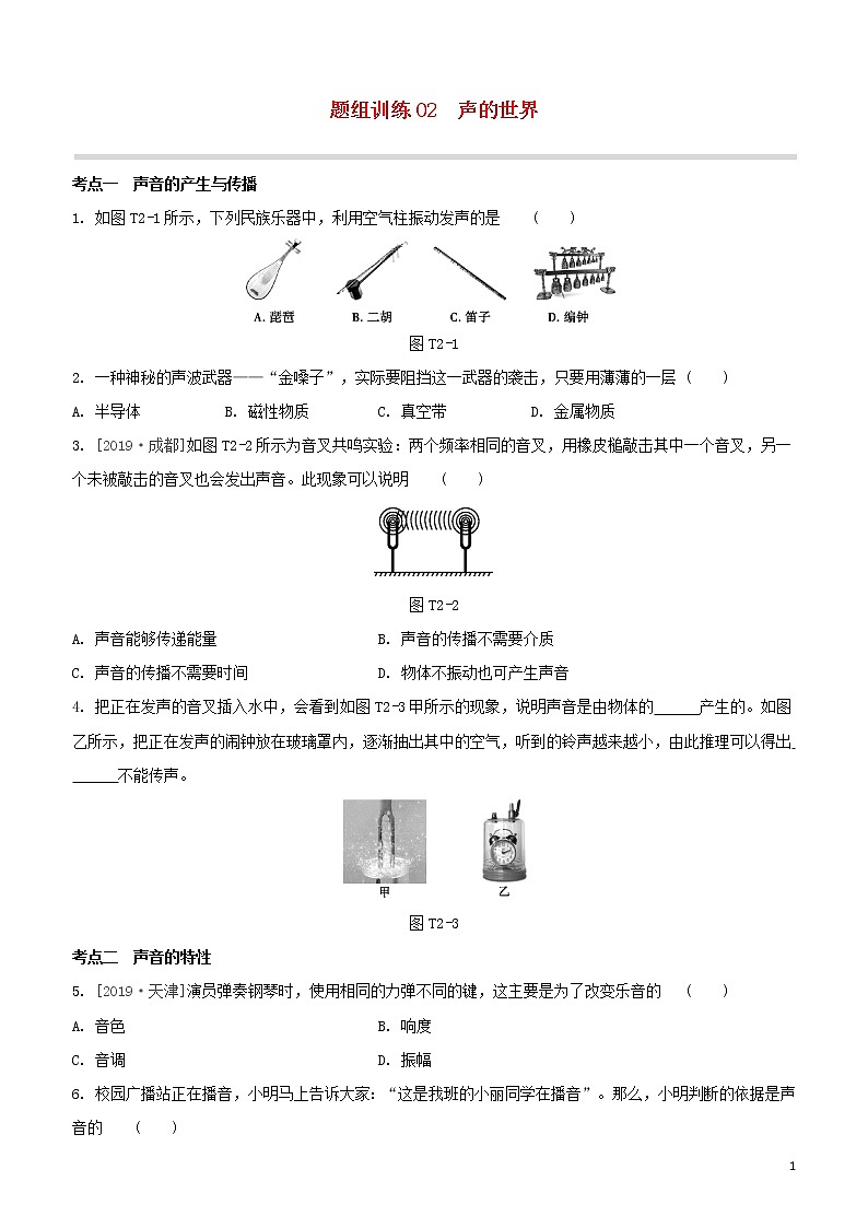 （福建专版）2020中考物理复习方案第04篇题组训练02声的世界试题01